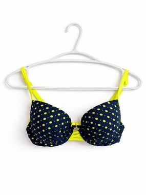 La Vie En Rose Navy Mesh & Neon Yellow Push-Up Bikini Top – Size Small EUC